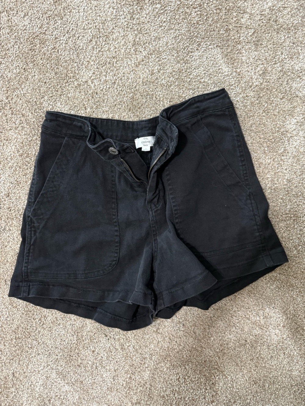 entro Black High-Waist Utility Shorts